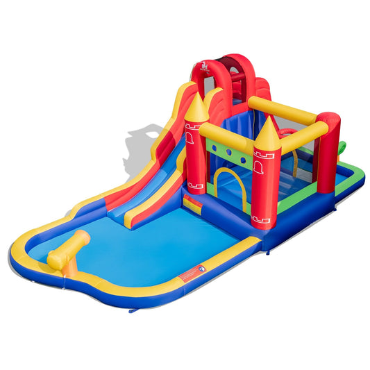 9-in-1 Inflatable Bounce Castle with Water Slide and Splash Pool without Blower, Multicolor