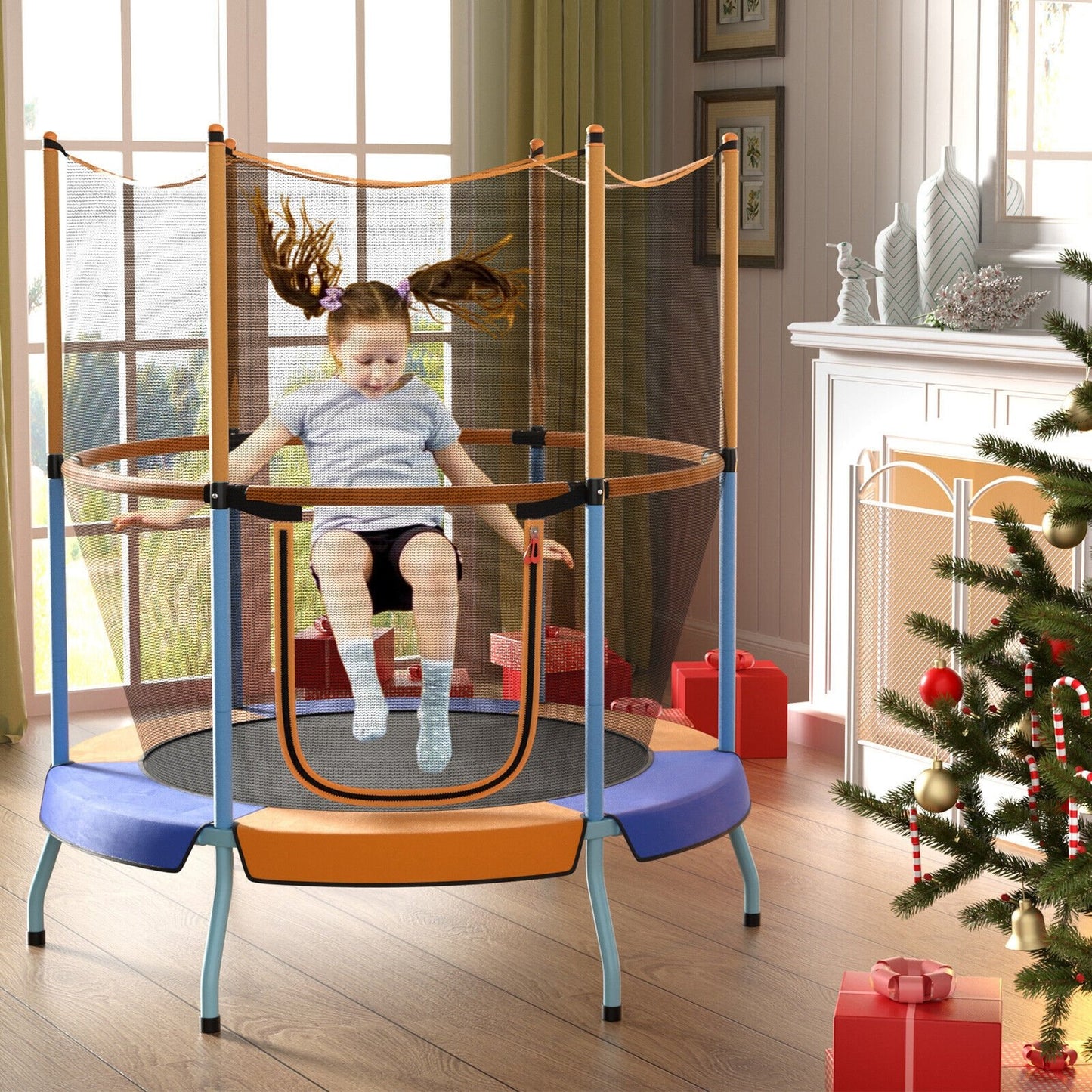 48" Toddler Trampoline with Safety Enclosure Net, Orange