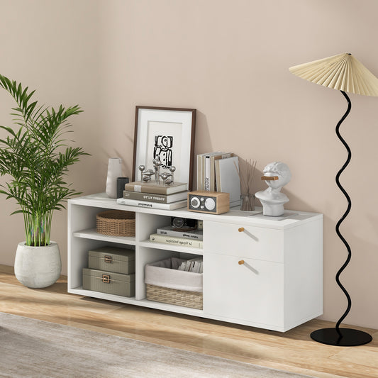 Storage Cabinet TV Console, 2 Drawers 4 Cubes, White Entertainment Centers & TV Stands White at Gallery Canada