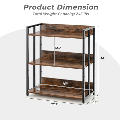 3-Tier Corner Bookcase with Adjustable Shelves and Metal Frame-Rustic Brown , Rustic Brown