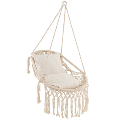 Hanging Hammock Chair with Soft Seat Cushions and Sturdy Rope Chain, Beige