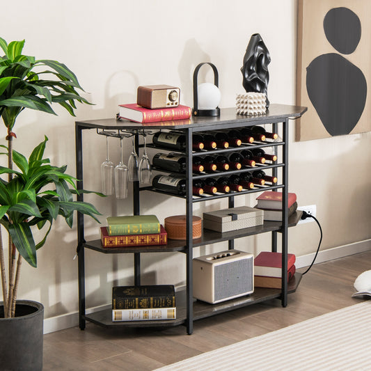 3-Tier Wine Bar Cabinet with Storage Shelves, Gray Wine Racks Gray at Gallery Canada