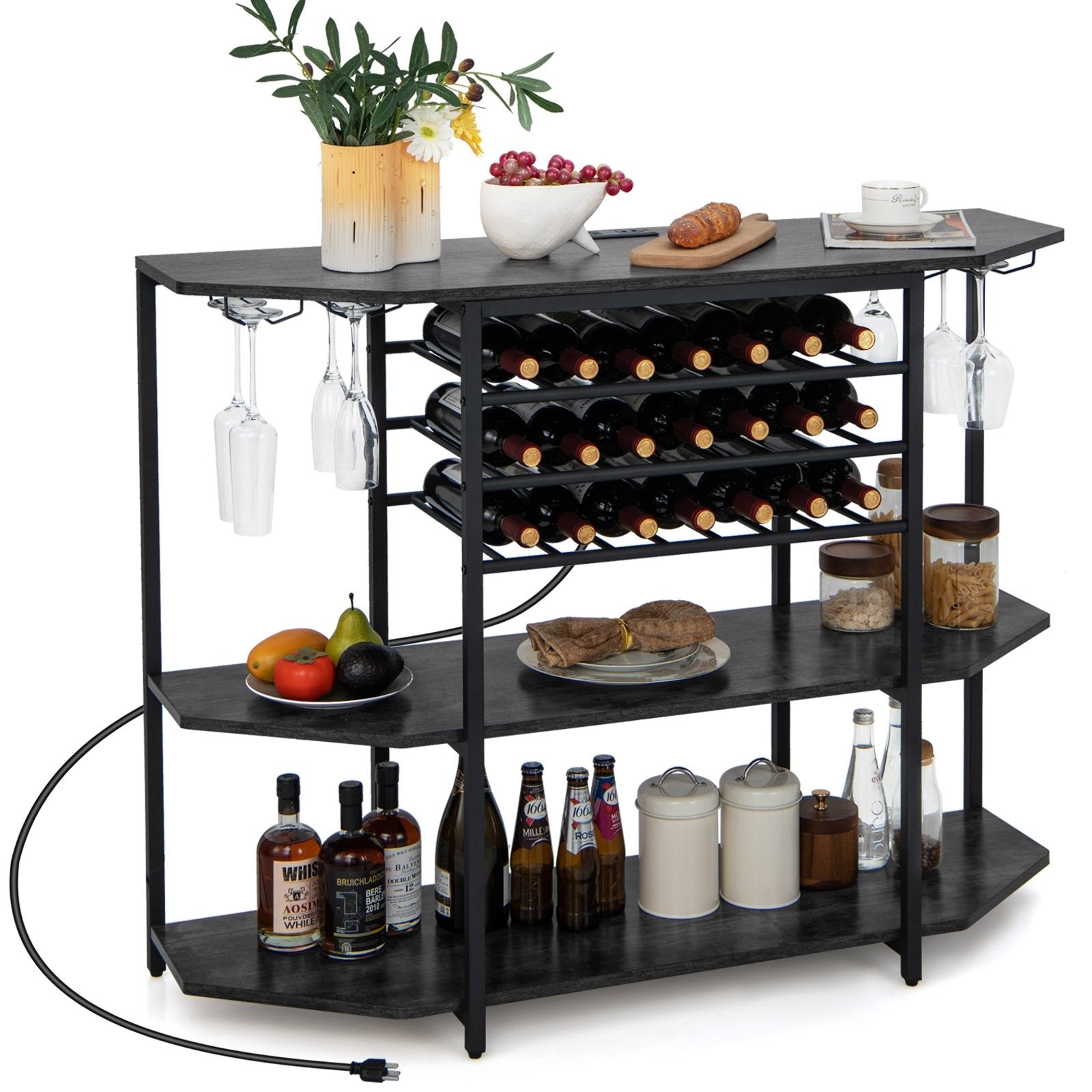 3-Tier Wine Bar Cabinet with Storage Shelves, Gray at Gallery Canada