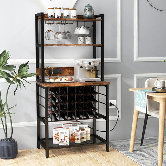 Wine Bar Cabinet, 4 Tier Storage Shelves, Glass Holders, Brown Wine Racks Brown at Gallery Canada