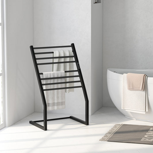 8 Bars Freestanding Wall Mounted Towel Warmer Rack with LED Display, Black Towel Racks Black at Gallery Canada