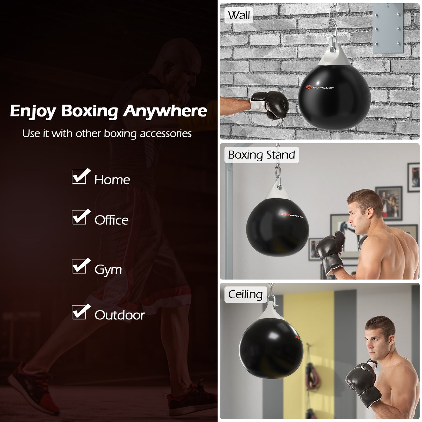 21 Inch Water Punching Bag with Adjustable Metal Chain, Black Boxing & Martial Arts at Gallery Canada