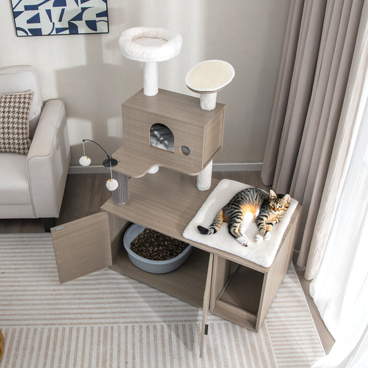 Modern Cat Tower With Litter Box Enclosure, Gray Cat Trees Condos & Scratchers Gray at Gallery Canada