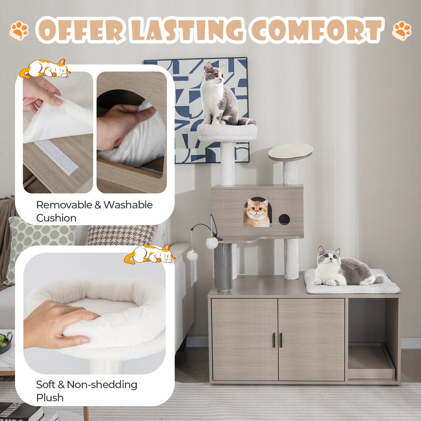 Modern Cat Tower With Litter Box Enclosure, Gray Cat Trees Condos & Scratchers at Gallery Canada