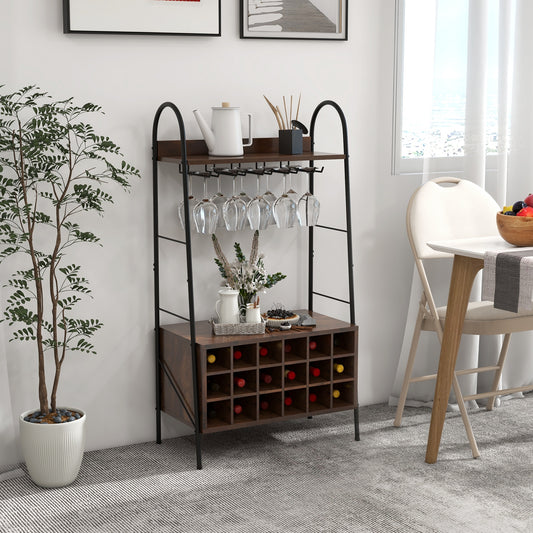 Baker's Rack With Detachable Wine Rack, 5 Stemware Rows, Rustic Brown Baker's Racks Rustic Brown at Gallery Canada