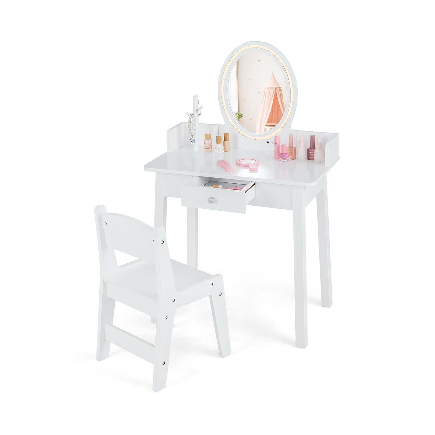 Kids Vanity Set with Lighted Mirror, White