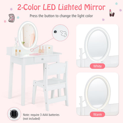 Kids Vanity Set with Lighted Mirror, White