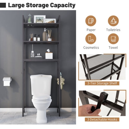 Over-The-Toilet Storage Shelf Space Saving Metal Bathroom Organizer Hooks, Brown