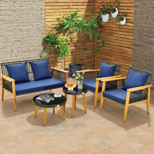 5 Piece Outdoor Conversation Set with 2 Coffee Tables for Backyard Poolside, Navy Patio Conversation Sets Navy at Gallery Canada