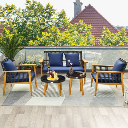 5 Piece Outdoor Conversation Set with 2 Coffee Tables for Backyard Poolside, Navy at Gallery Canada