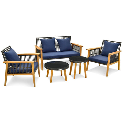5 Piece Outdoor Conversation Set with 2 Coffee Tables for Backyard Poolside, Navy at Gallery Canada