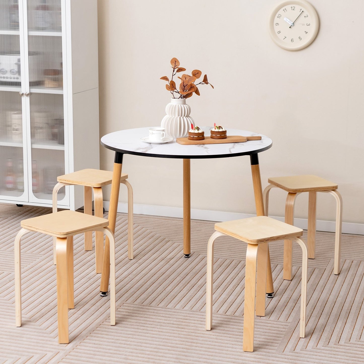 Stackable Stools Set of 4 with Square Top and Rounded Corners, Natural at Gallery Canada