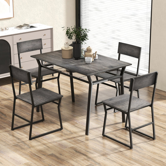5 Piece Dining Table Set, Storage Rack, Metal Frame, Gray