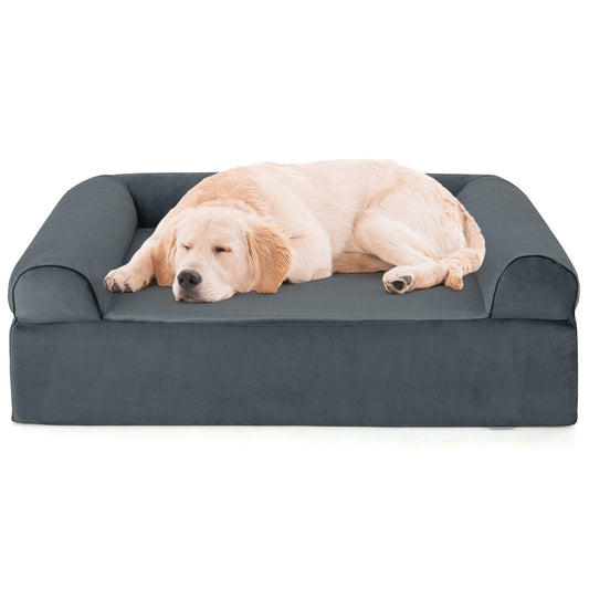 Orthopedic Dog Bed Memory Foam Pet Bed with Headrest for Large Dogs-Grey, Gray at Gallery Canada