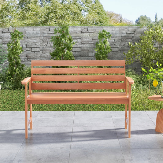 Solid Wood Bench, 2-Seat Chair, Slatted Seat, Inclined Backrest, Natural Outdoor Benches Natural at Gallery Canada
