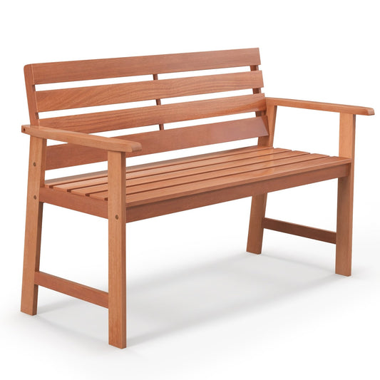 Patio Solid Wood Bench Wood 2-Seat Chair with Breathable Slatted Seat & Inclined Backrest, Natural