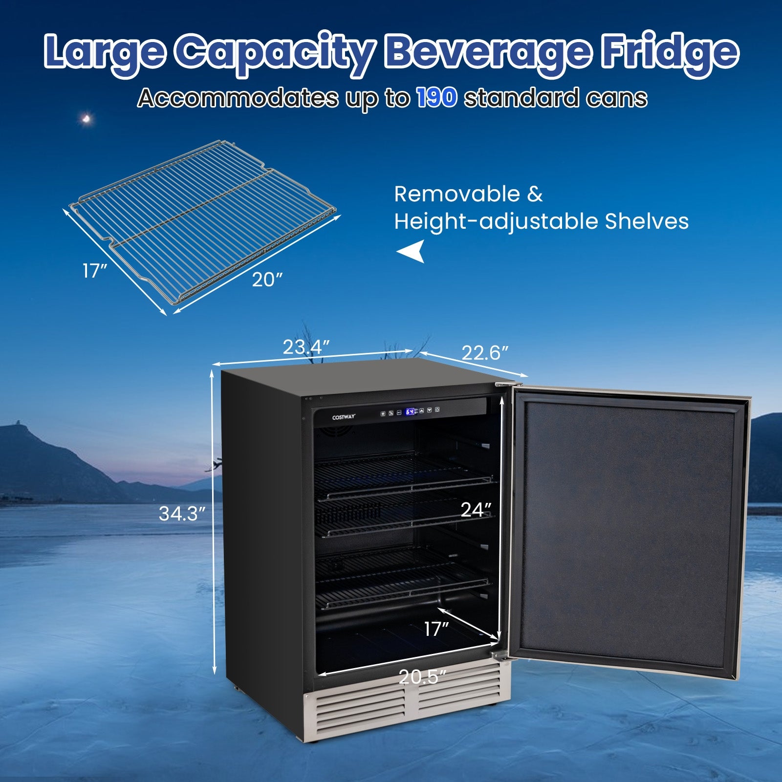 24 Inches Beverage Refrigerator with Removable Shelves and Adjustable Temperature - Gallery Canada