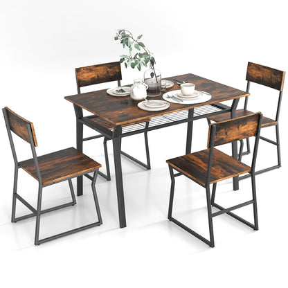 5 Piece Dining Table Set with Storage Rack and Metal Frame, Coffee at Gallery Canada