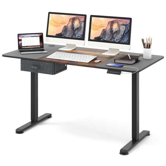 Height Adjustable Electric Standing Desk with USB Charging Port, Rustic Brown