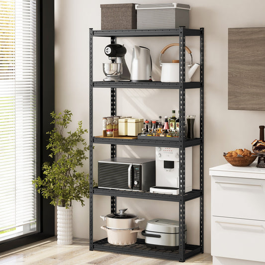 5-Tier Metal Shelving Unit with Anti-slip Foot Pad Height Adjustable Shelves for Garage-M, Black Garages M at Gallery Canada