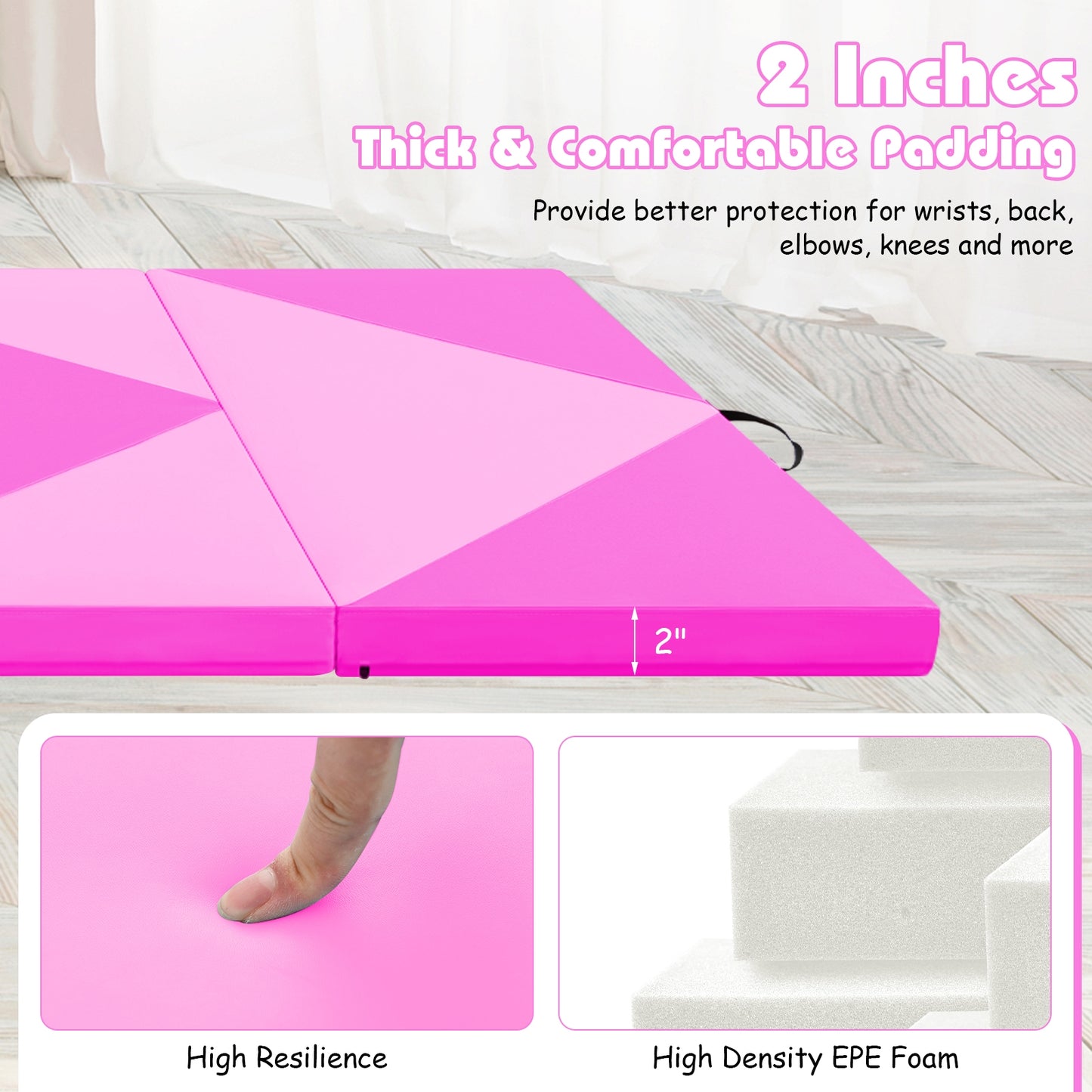 8 Feet PU Leather Folding Gymnastics Mat with Hook and Loop Fasteners, Pink Yoga & Gym Mats at Gallery Canada