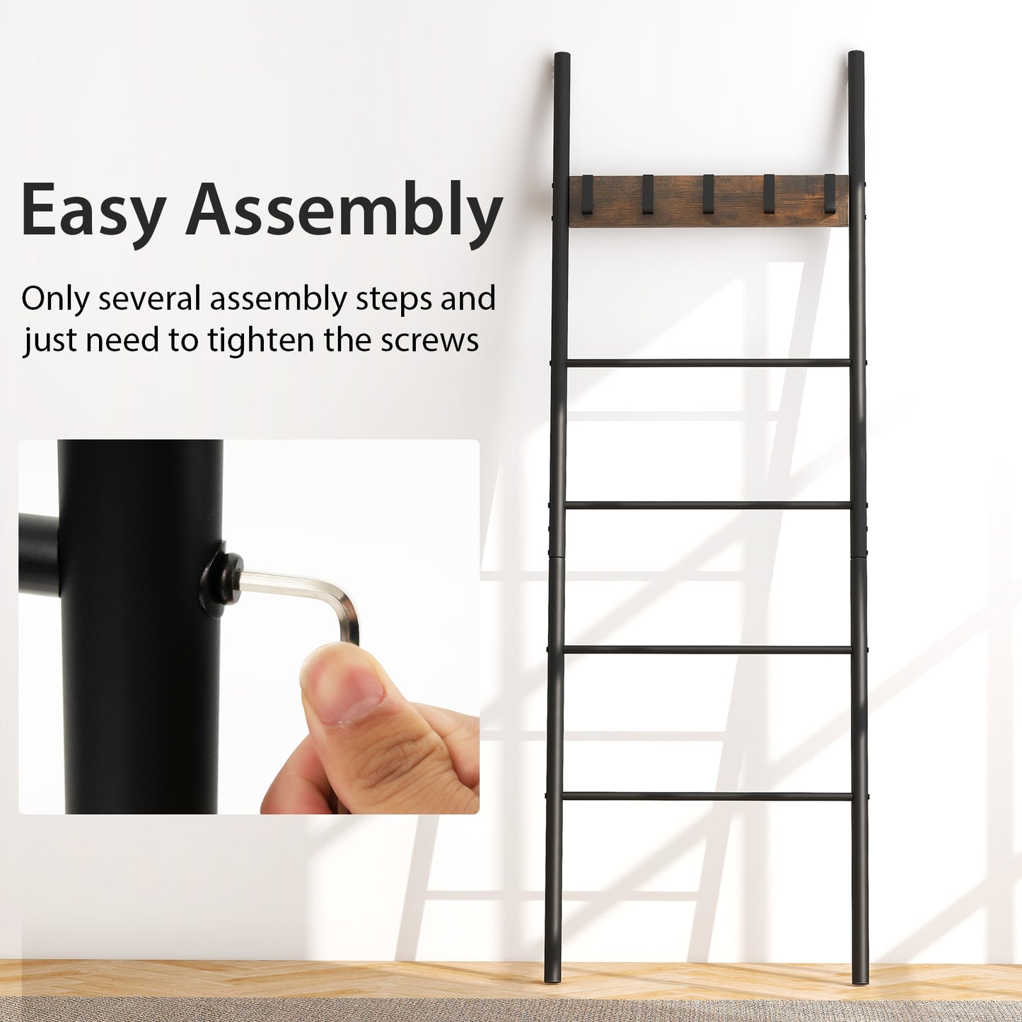 Wall Leaning Blanket Holder, 5 Removable Hooks, Brown Clothing & Closet Storage at Gallery Canada