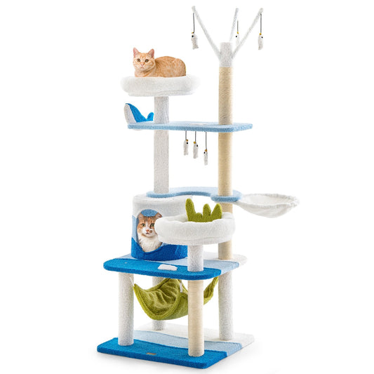 Multi-level Cat Tower with Sisal Covered Scratching Posts, Blue
