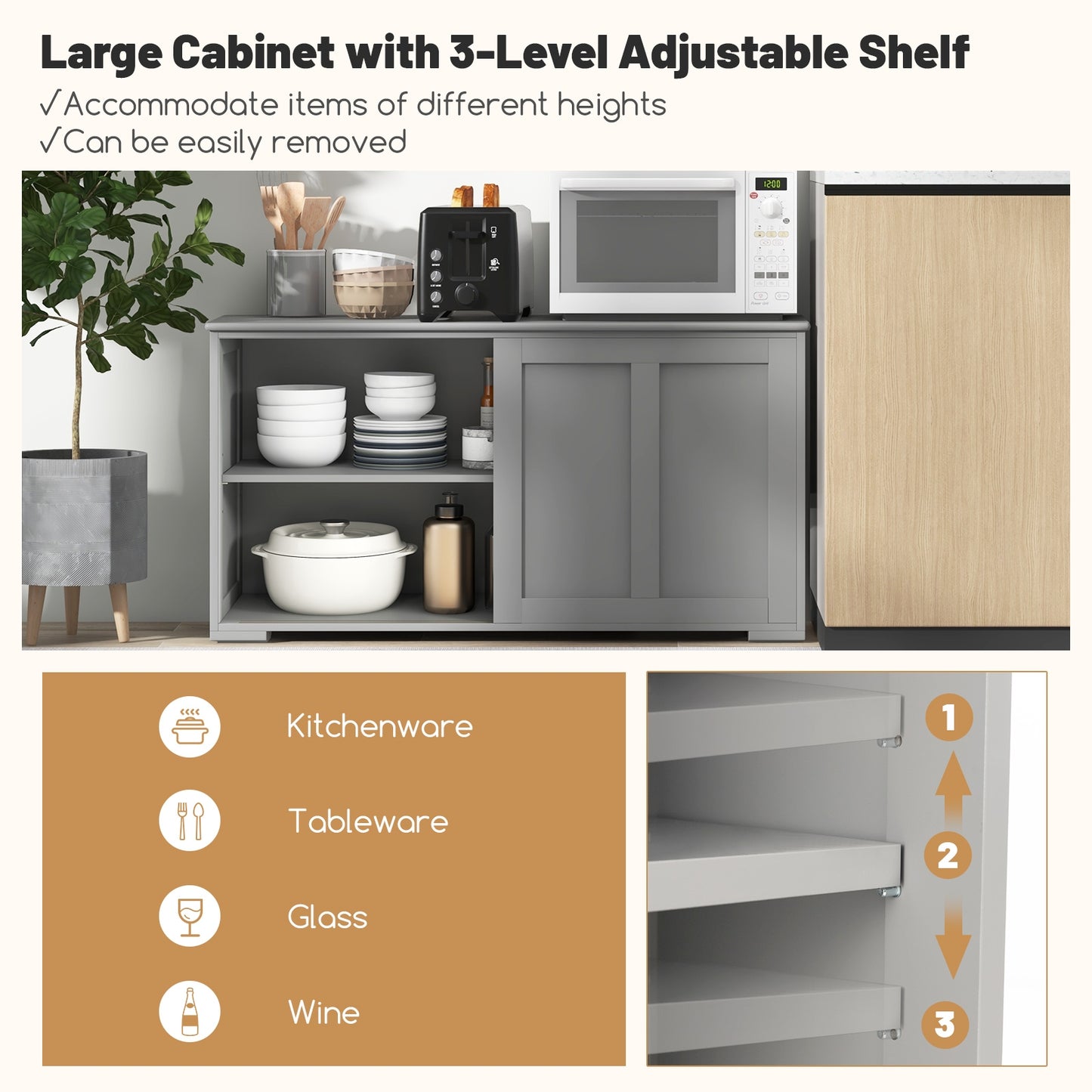 Antique Stackable Kitchen Storage Sideboard with Height Adjustable Shelf, Gray Sideboards Cabinets & Buffets at Gallery Canada