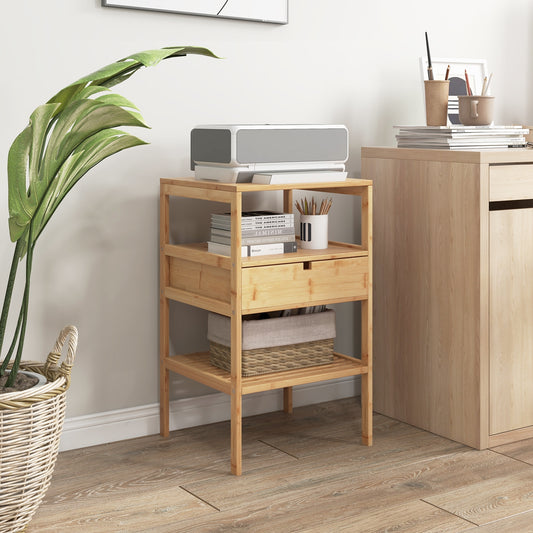 Bamboo End Table Set, 2 Open Shelves, Drawer, Natural Nightstands Natural at Gallery Canada
