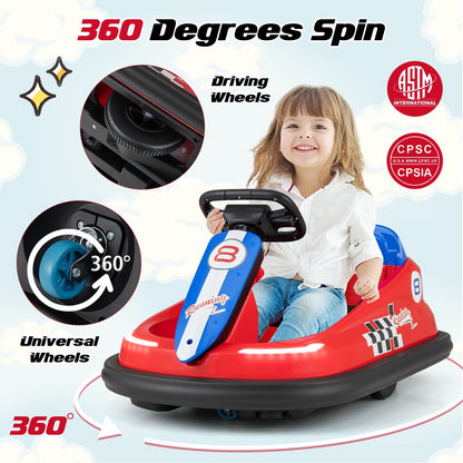 6V kids Ride-on Bumper Car with 360° Spinning and Dual Motors, Red