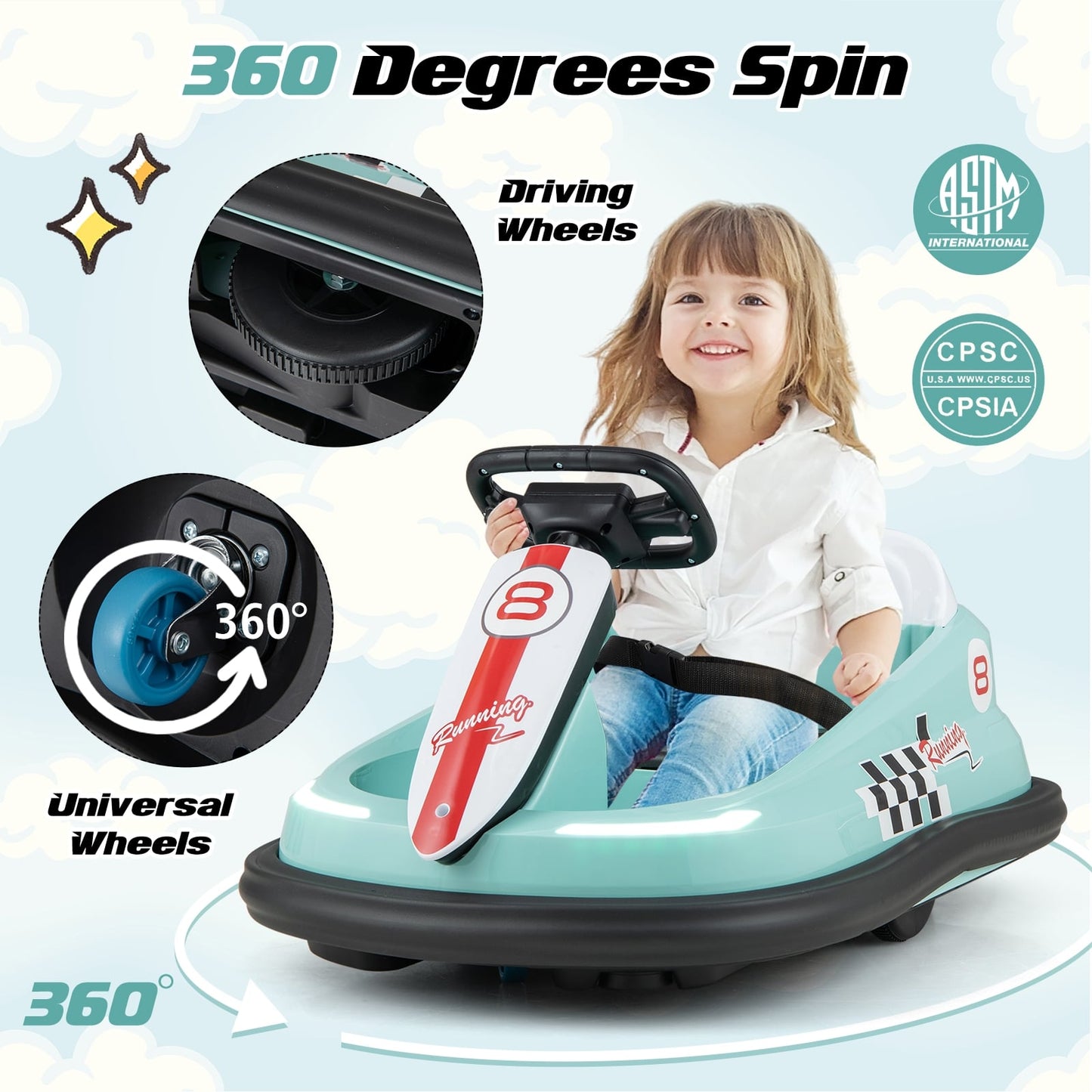 6V Kids Ride-On Bumper Car, 360° Spinning, Dual Motors, Green Powered Ride On Toys at Gallery Canada