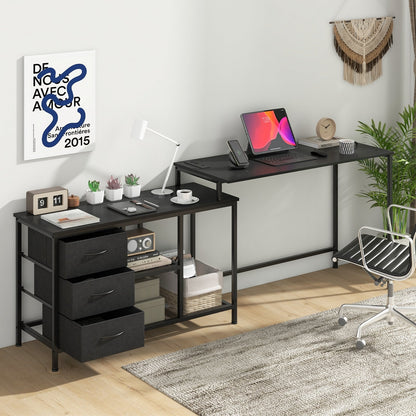 L-shaped Computer Desk with Power Outlet for Working Studying Gaming, Black