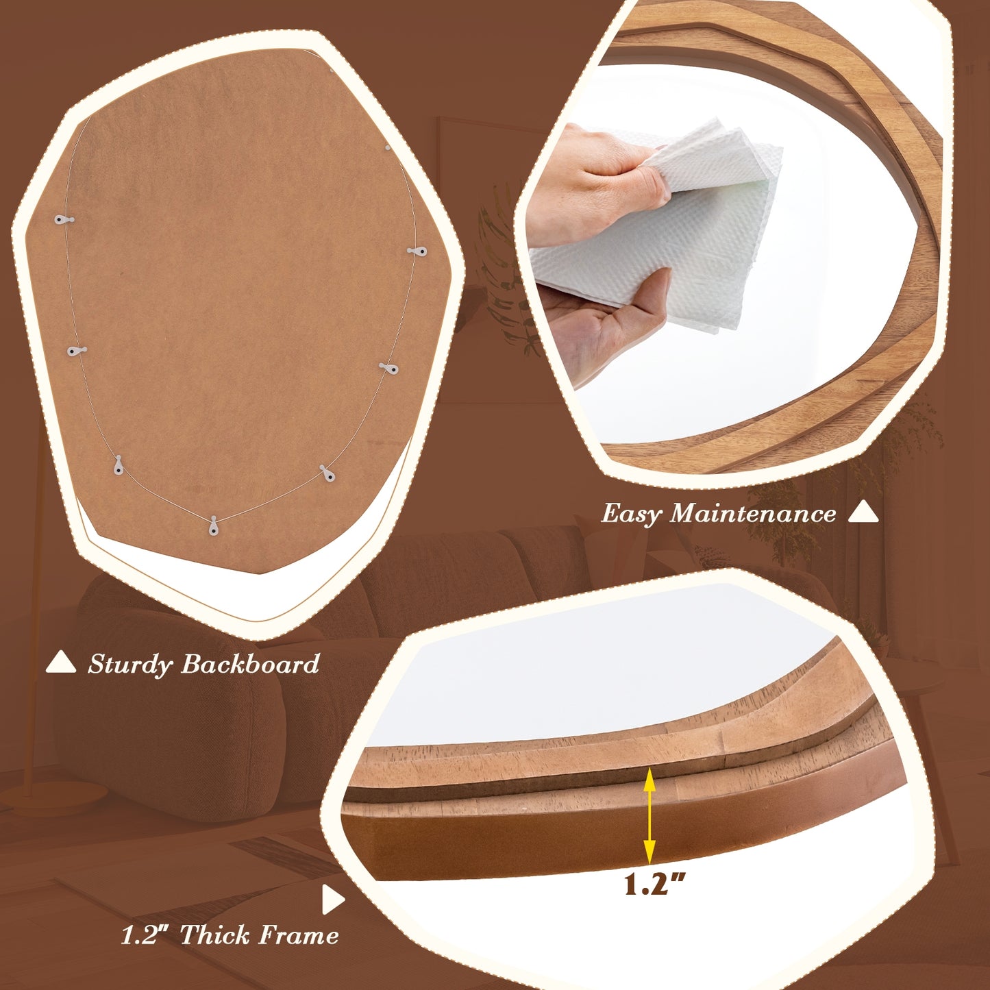 Large Waterproof Irregular Framed Wall Mirror, Natural Wall Mirrors at Gallery Canada