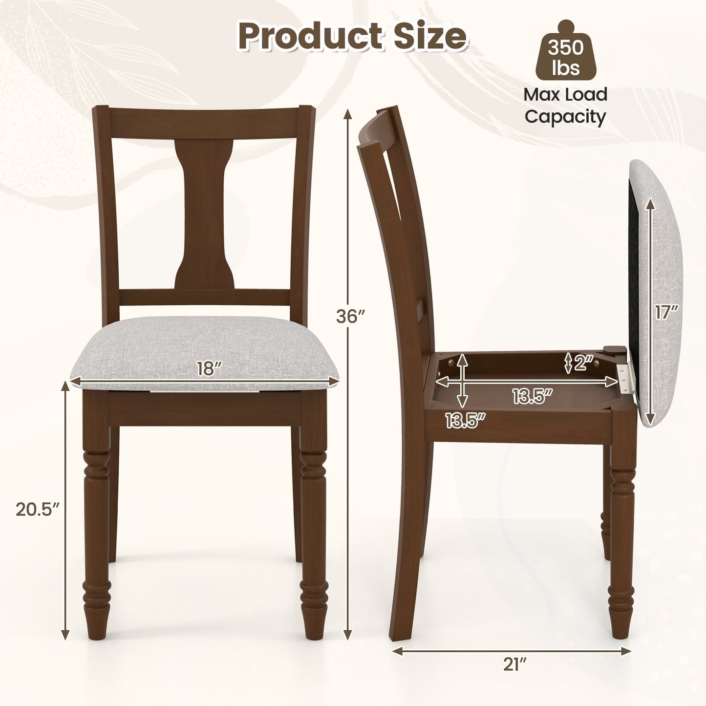 Kitchen Dining Chair with Linen Fabric and Storage Space, Brown