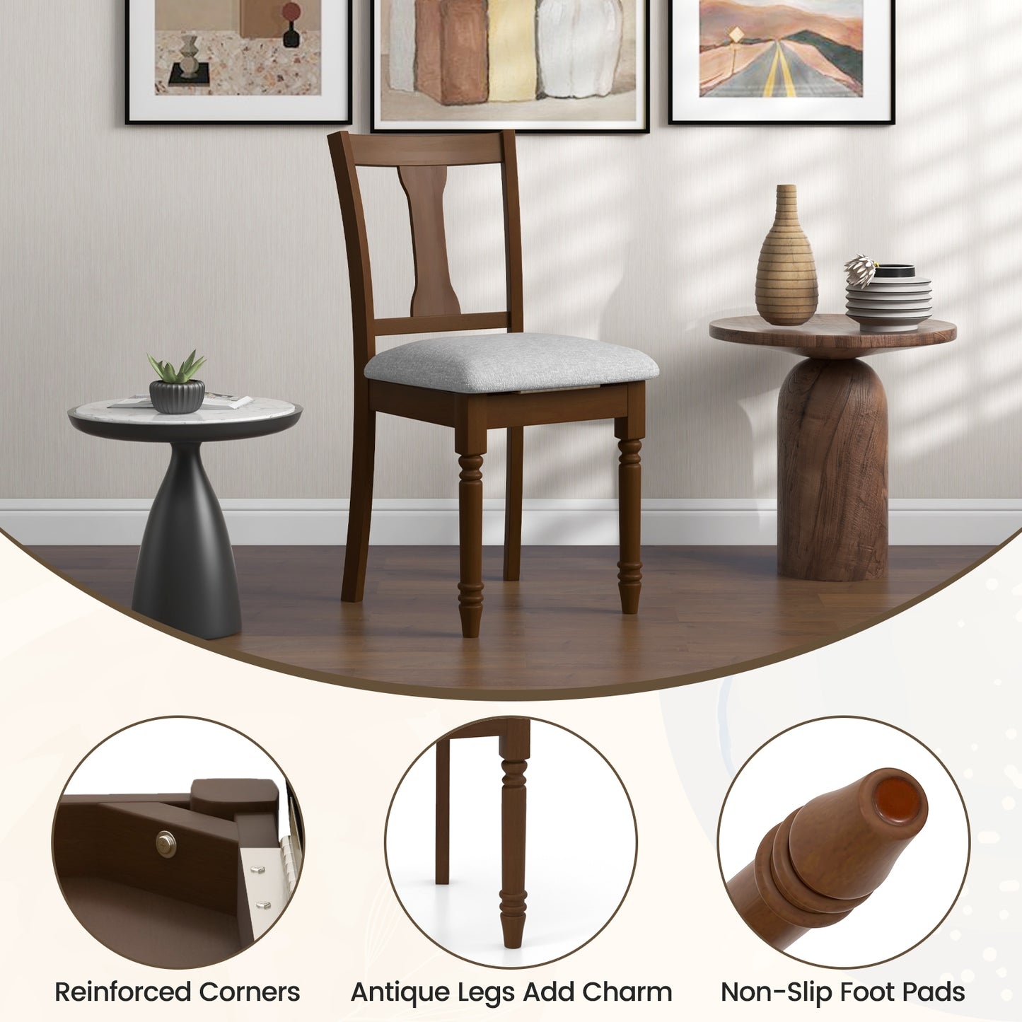 Set of 2 Kitchen Dining Chairs, Linen Fabric, Storage Space, Brown Dining Chairs at Gallery Canada