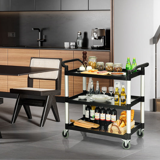 3-Tier Utility Service Cart, Lockable Wheels, Double Handles, Black Garages Black at Gallery Canada