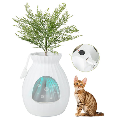 Smart Plant Cat Litter Box with Electronic Odor Removal and Sterilization, White
