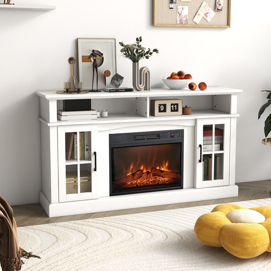 Fireplace TV Stand For 65 Inch TVs, Side Cabinets, Remote Control, White Entertainment Centers & TV Stands White at Gallery Canada