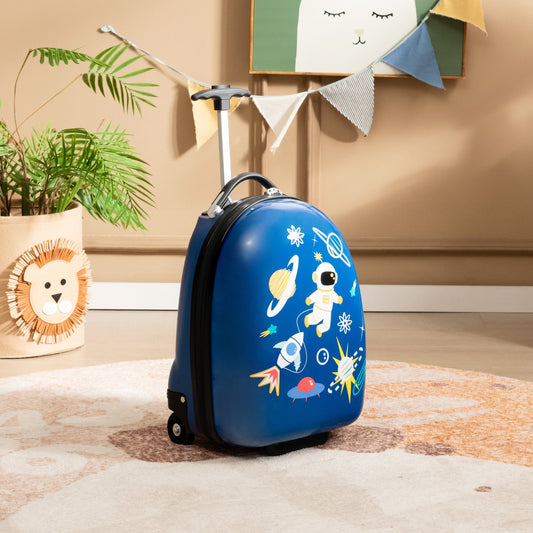 16 Inch Kids Hard Shell Suitcase With Wheels, Blue