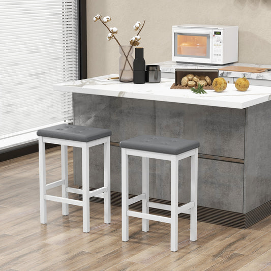 24 Inch Bar Stools, Padded Seat, Footrest, Rubber Wood Frame, White Bar Stools White at Gallery Canada