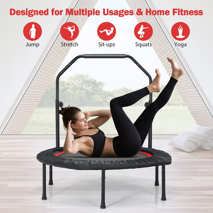 40 Inch Foldable Fitness Rebounder with Resistance Bands Adjustable Home, Red
