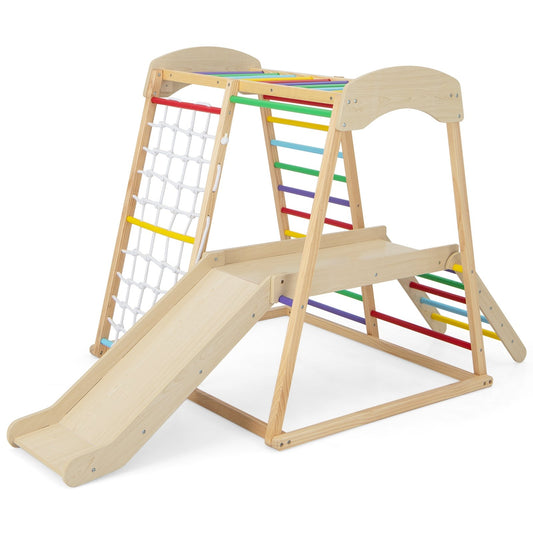 6-in-1 Indoor Jungle Gym Kids Wooden Playground with Monkey Bars, Multicolor at Gallery Canada