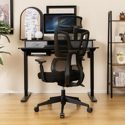 Ergonomic Office Chair with N Type Lumbar Support and Adjustable Headrest, Black