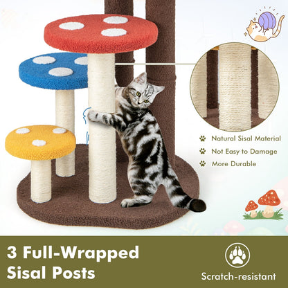3-In-1 Cat Tree 3 Full-Wrapped Sisal Posts Removable Mat and Platforms, Multicolor