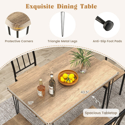 5 Pieces Dining Table Set for 4 with Metal Frame for Home Restaurant, Natural