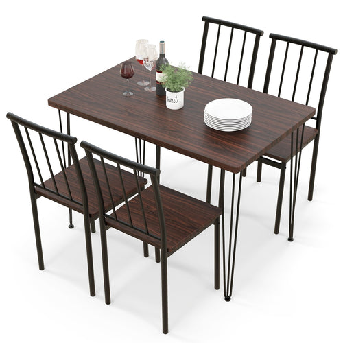 5 Pieces Dining Table Set for 4 with Metal Frame for Home Restaurant, Walnut